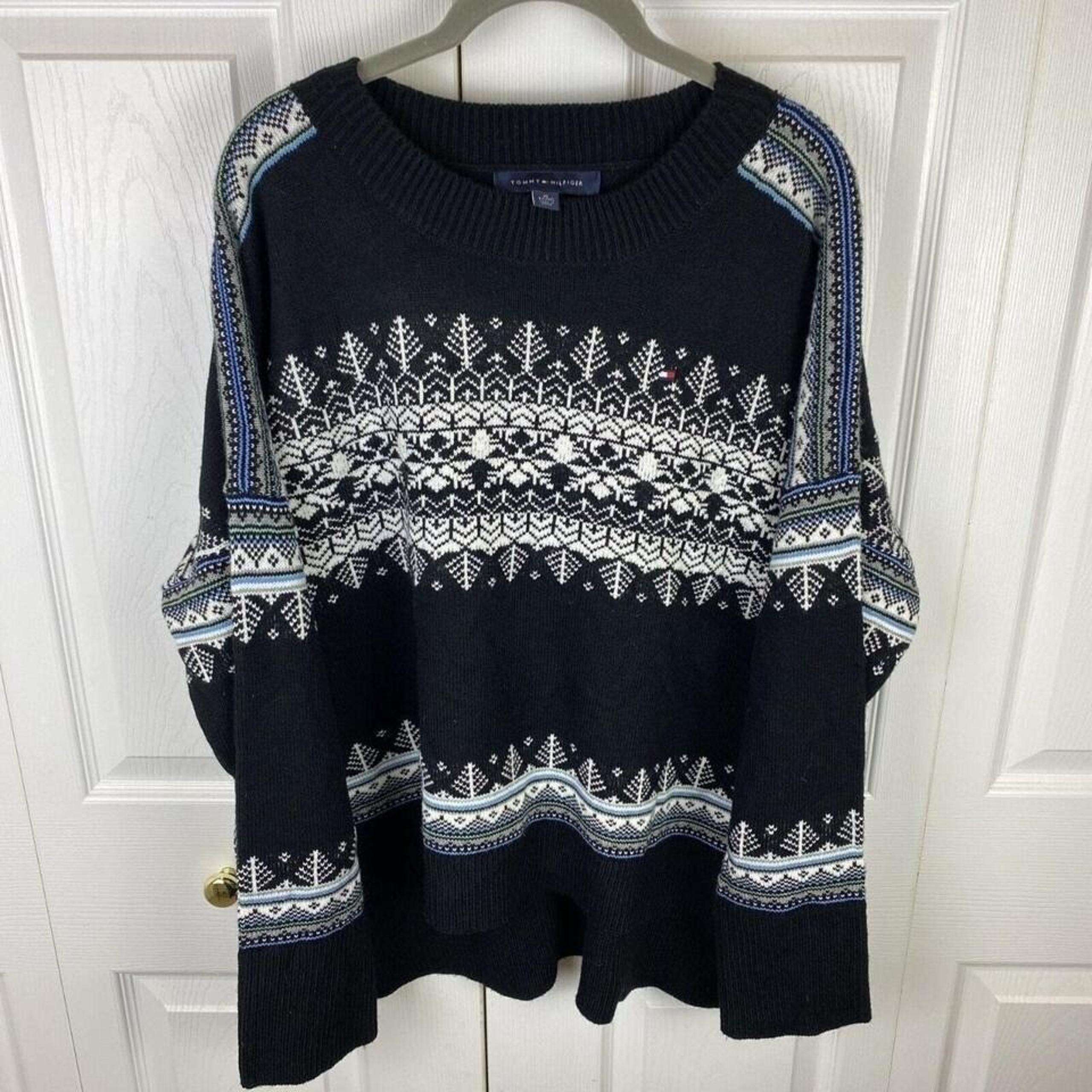 Tommy Hilfiger 100% Acrylic Mock Neck Christmas Print Men Sweater XL Winter