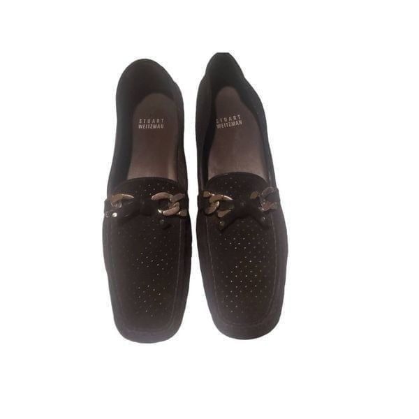 Stuart Weitzman Black Perforated Suede Driving Loafers Size 8.5