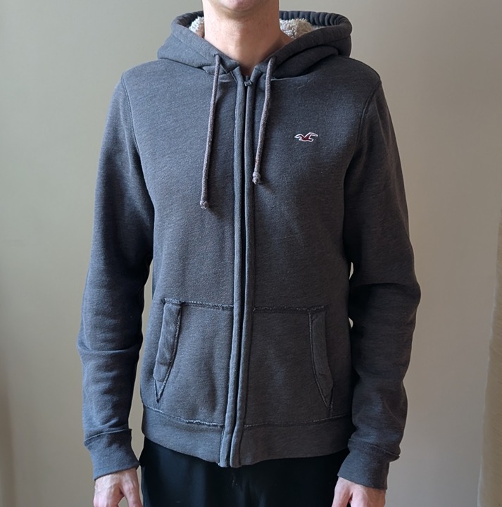 Hollister Men’s Jersey Fleece Lined Zip Up Hoodie Jacket Gray Long Sleeve Soft