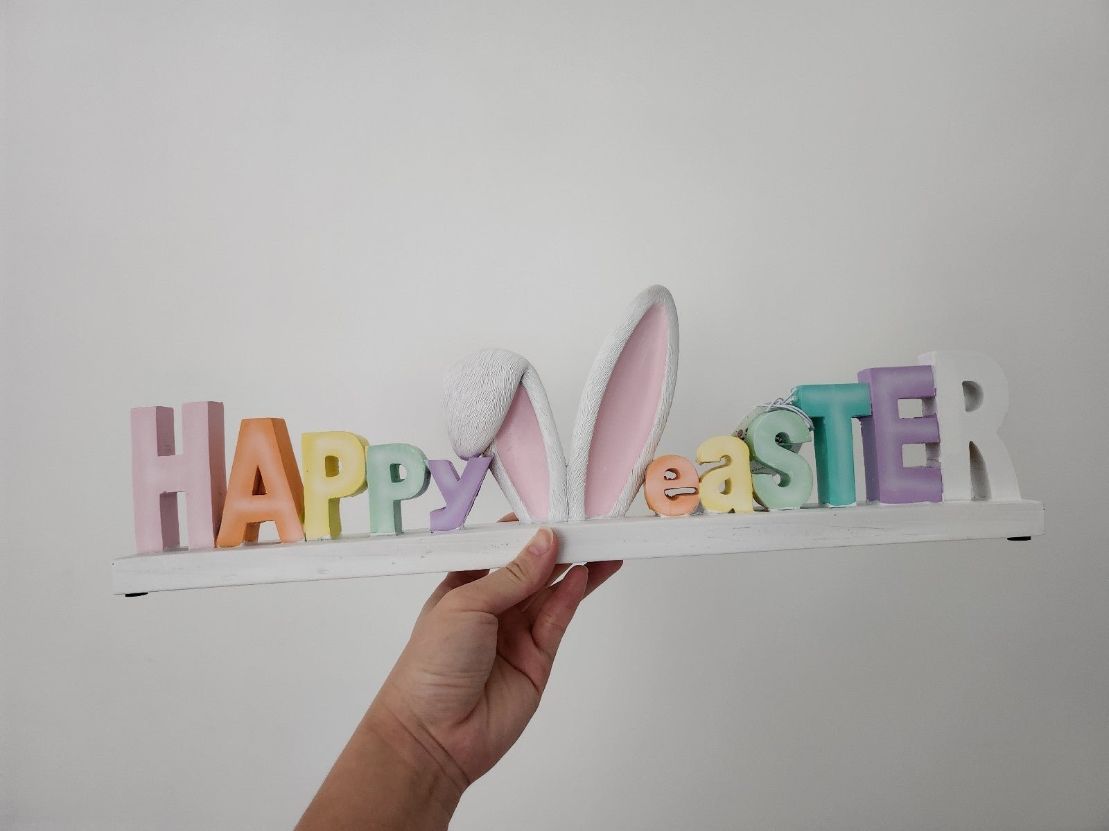New Spring Colorful Pastel Happy Easter With Bunny Ears Table Top Sign Decor