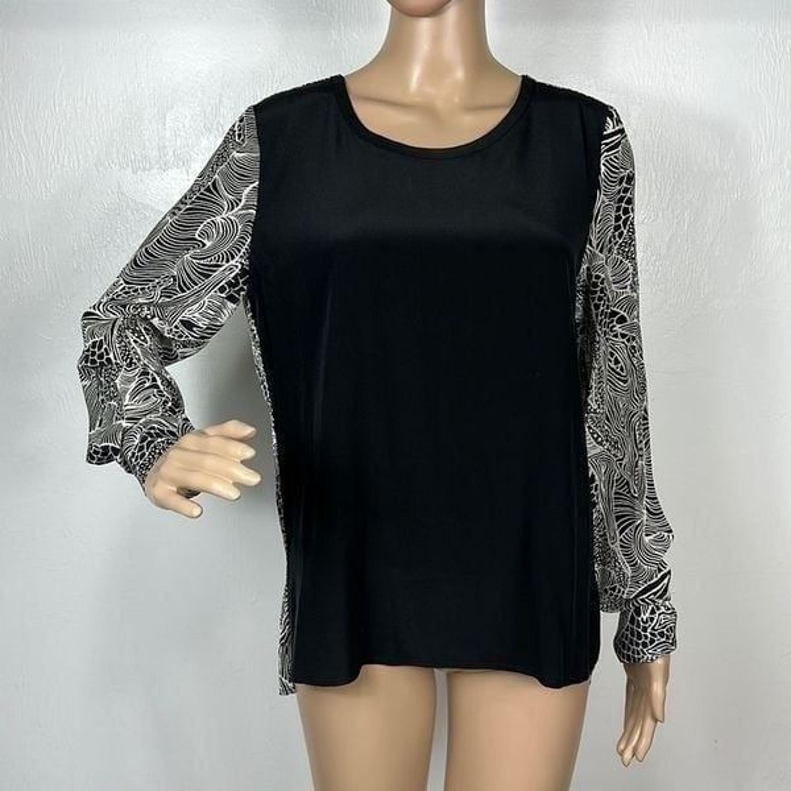Diane von Furstenberg Silk Black And White Long Sleeve Top Size 8