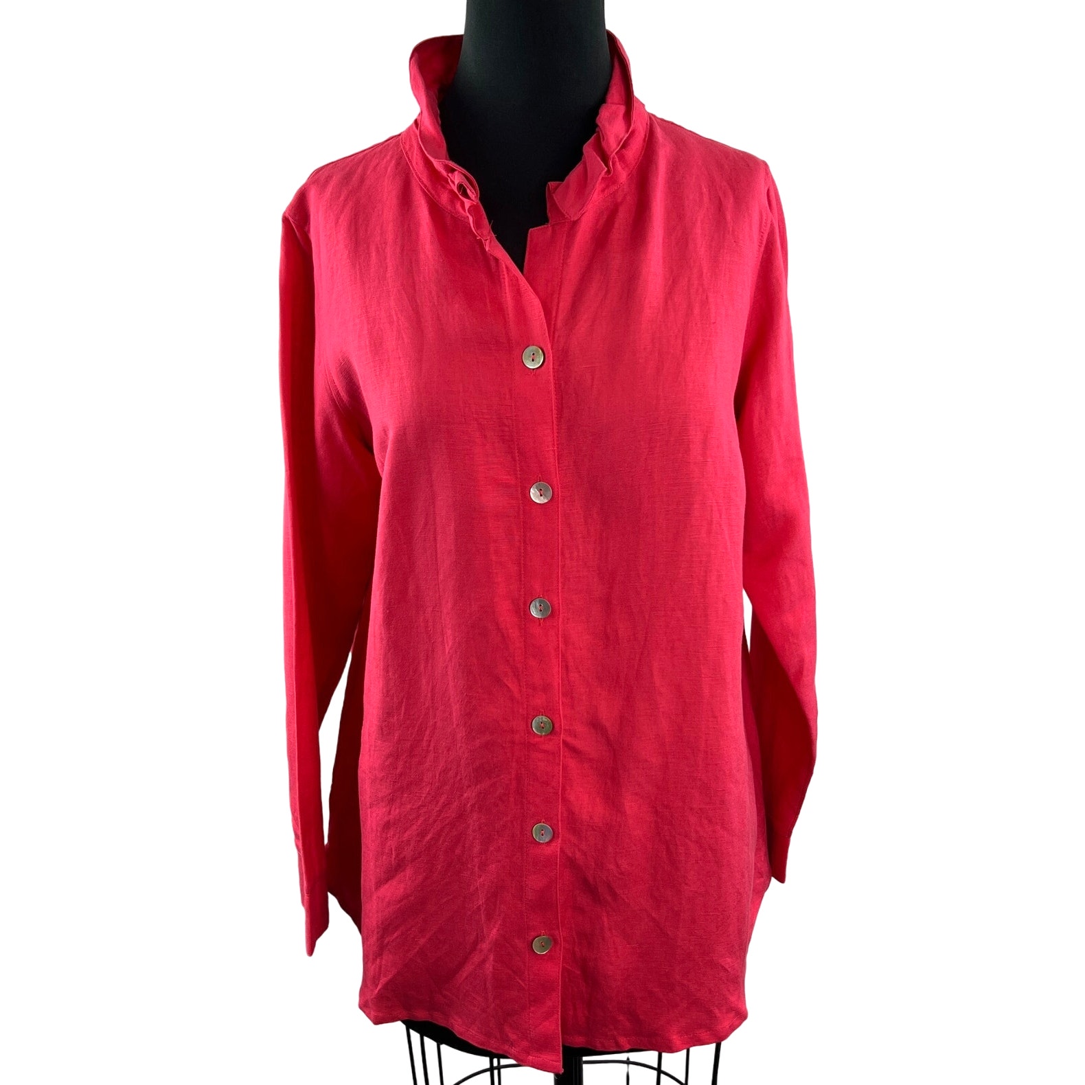 Soft Surroundings Galina Tunic Top Button Down Hot Pink Linen Blend Size M Med