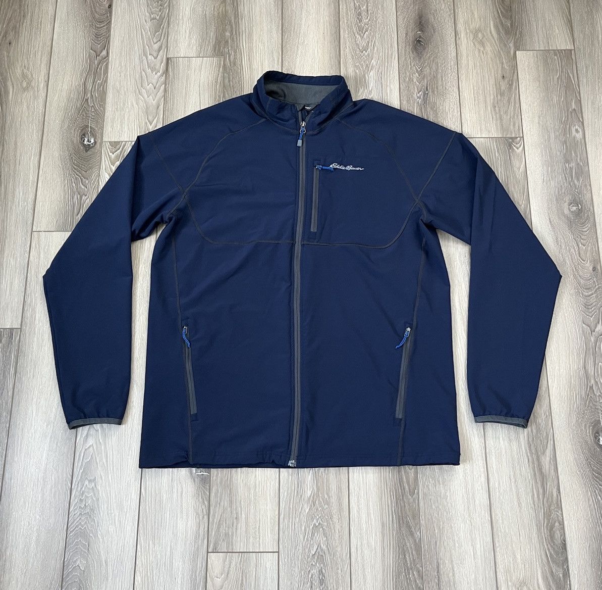 Eddie Bauer Men's Soft Shell Jacket Size LT Blue Windbreaker Stretch Full Zip