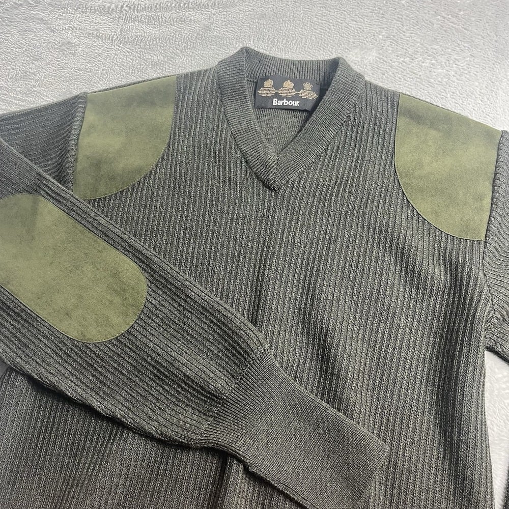 Barbour Sporting Merino Wool Sweater Men's Medium V-Neck Loden D1302 Green