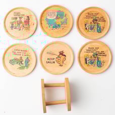 Vintage Omaha Nebraska Cartoon Tribal Wood Coasters with Stand Made in Japan
