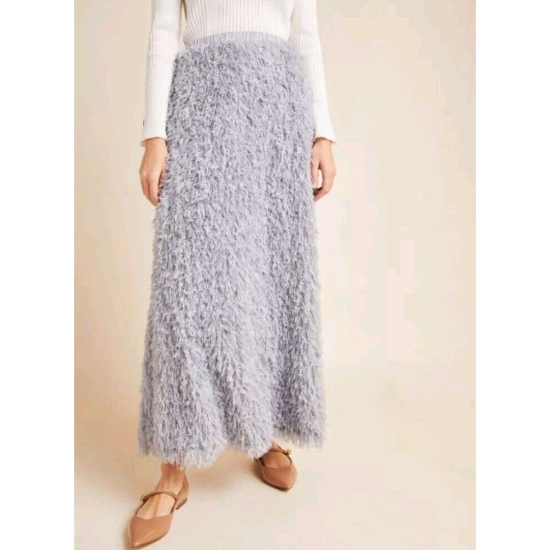 Anthropologie Sunday in Brooklyn Chantal Feathered Maxi Skirt Gray Sz Small