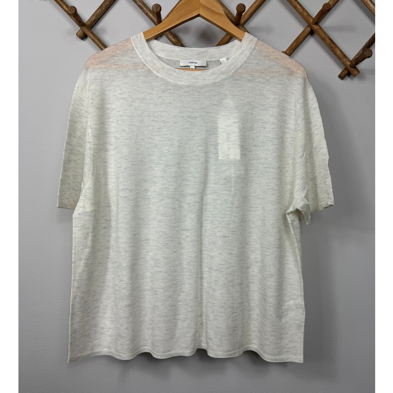 Vince Easy Short Sleeve Wool & Cashmere Blend Sweater in Heather White Size XXL