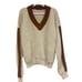 Vintage Mens XL Tan Brown V Neck Knit Pullover Grampa Grampacore Sweater