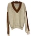 Vintage Mens XL Tan Brown V Neck Knit Pullover Grampa Grampacore Sweater