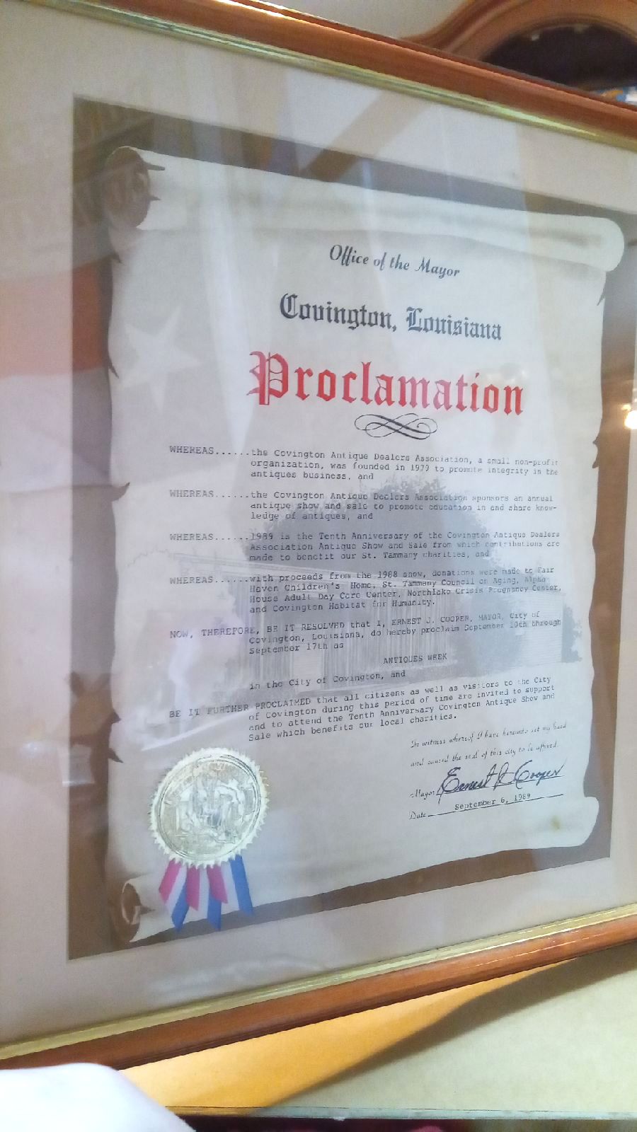 Proclamation of Covington antique show