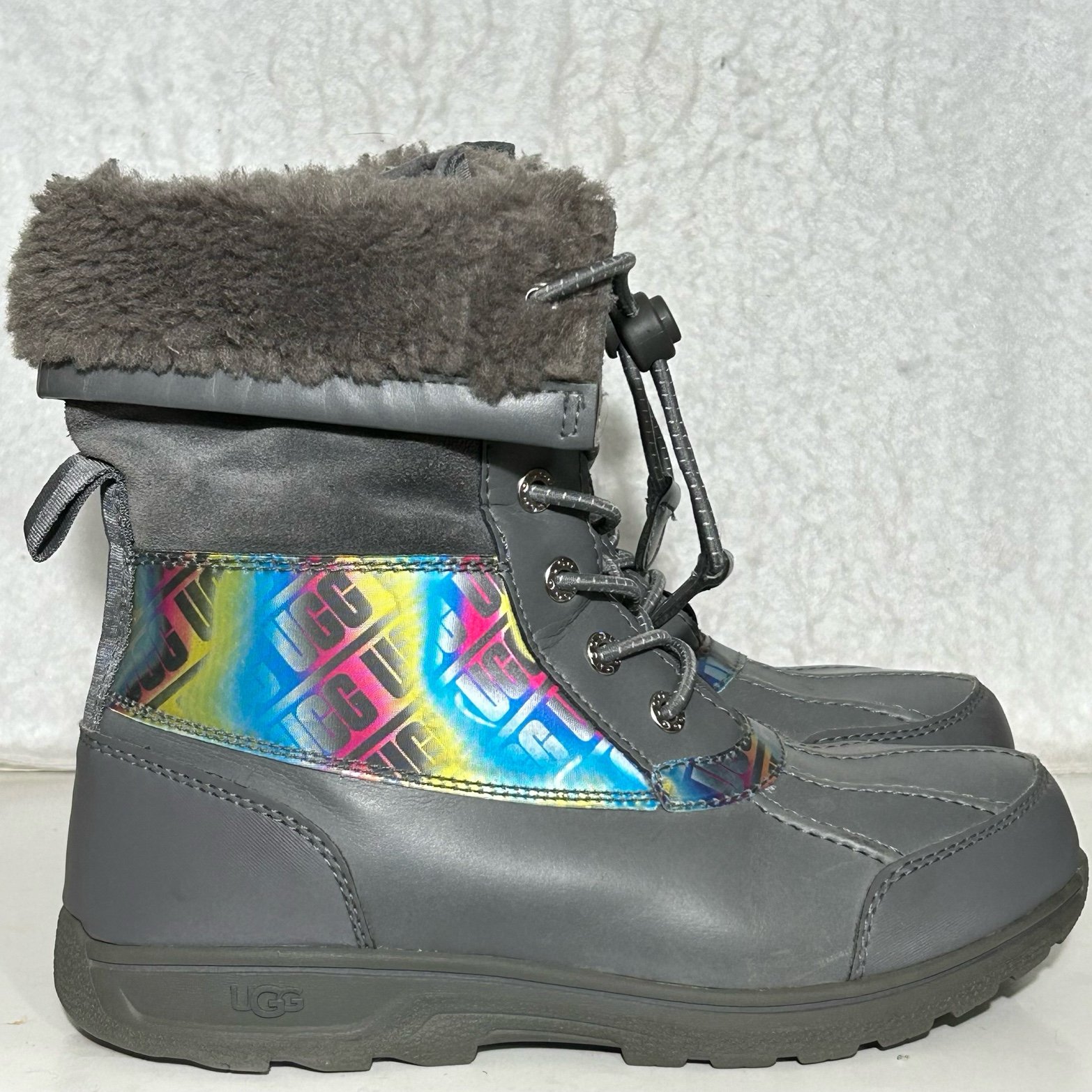 Uggs Big Kids Butte II Chromatic Waterproof Leather Winter Snow Boots SZ US 5