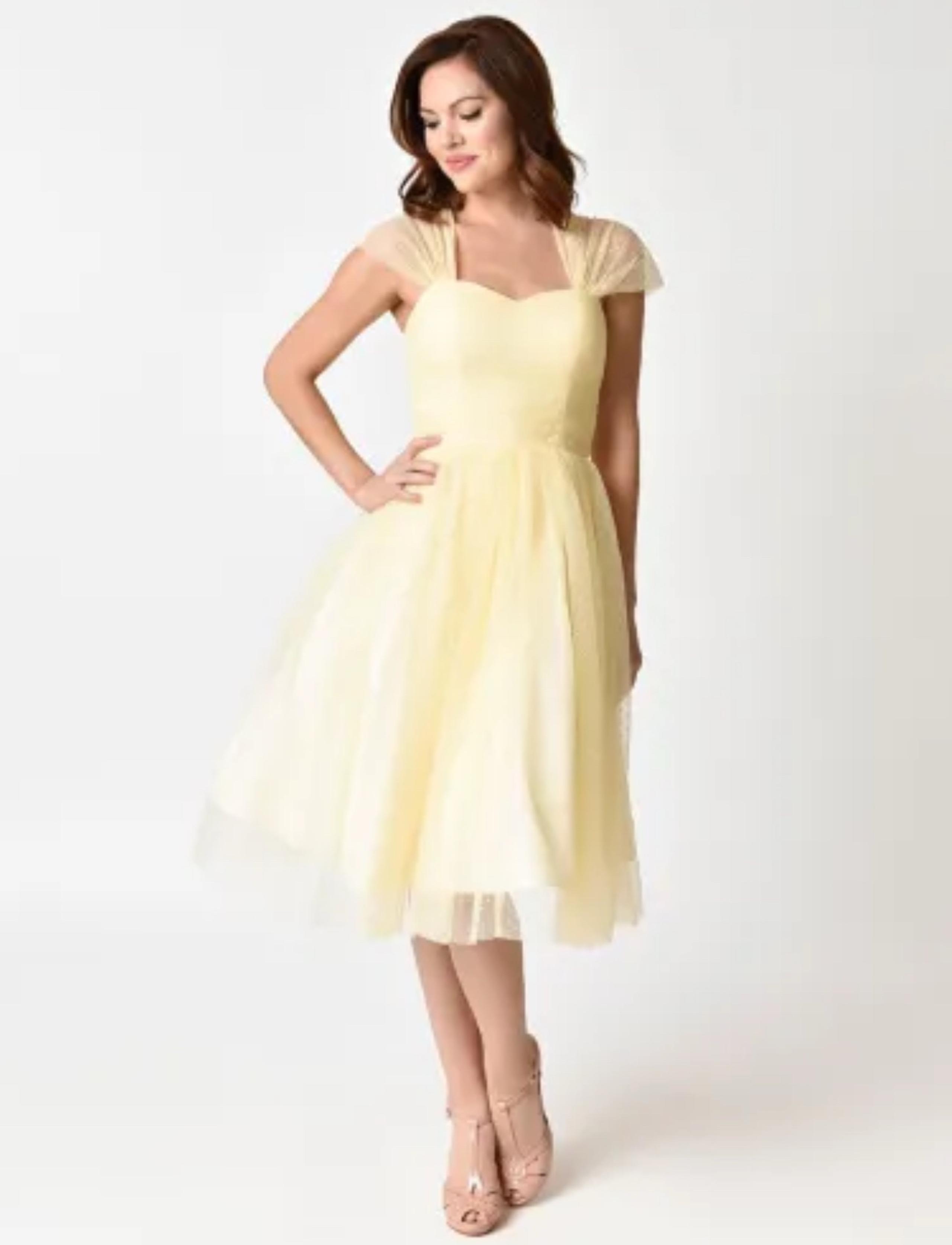 Unique Vintage Buttercup Yellow Swiss Dot Garden State Mesh Cocktail Dress XL