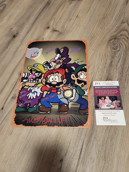 CHARLES MARTINET AUTOGRAPHED SUPER MARIO TIN SIGN SIGNED NINTENDO JSA