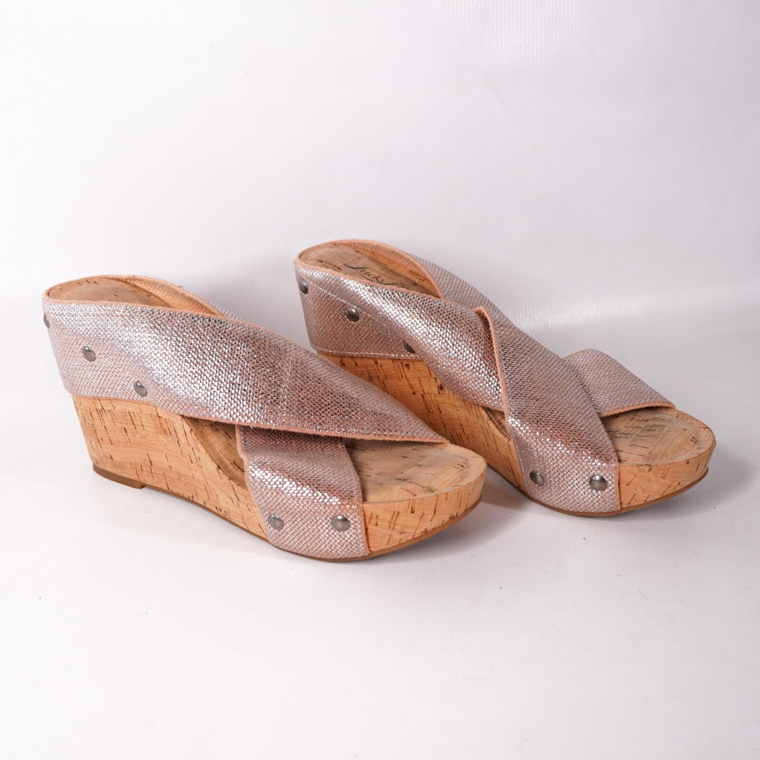Lucky Brand Platform Wedge Chunky Cork High Heel Sandals Women 6.5 Shoes Brown
