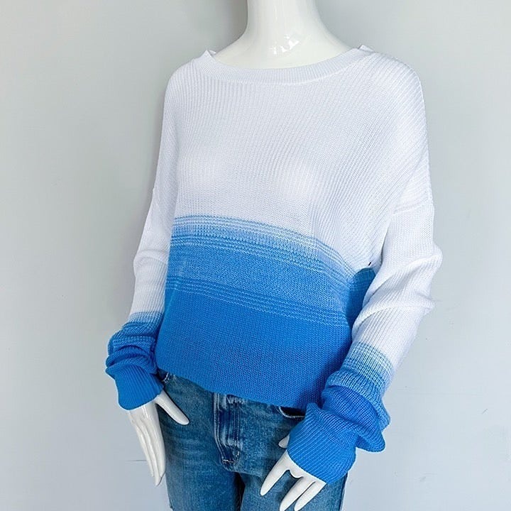 NWT | Abound | Crop Sweater Knit Top Long Sleeve White Blue Gradient L