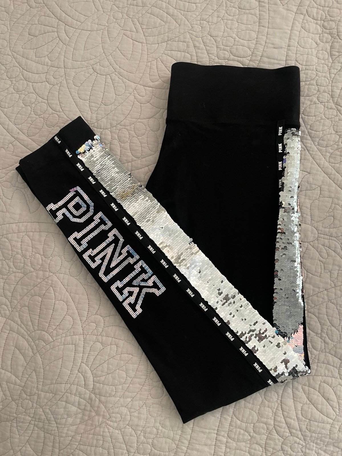 PINK Victoria's Secret Black Mermaid Bling Flip Sequin Yoga Leggings