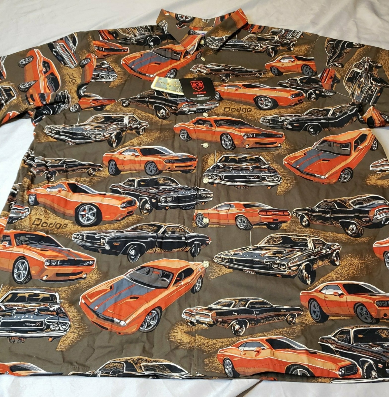 RARE Reyn Spooner Dodge Muscle Car Olive Green Shirt Short Sleeve Hawaiian