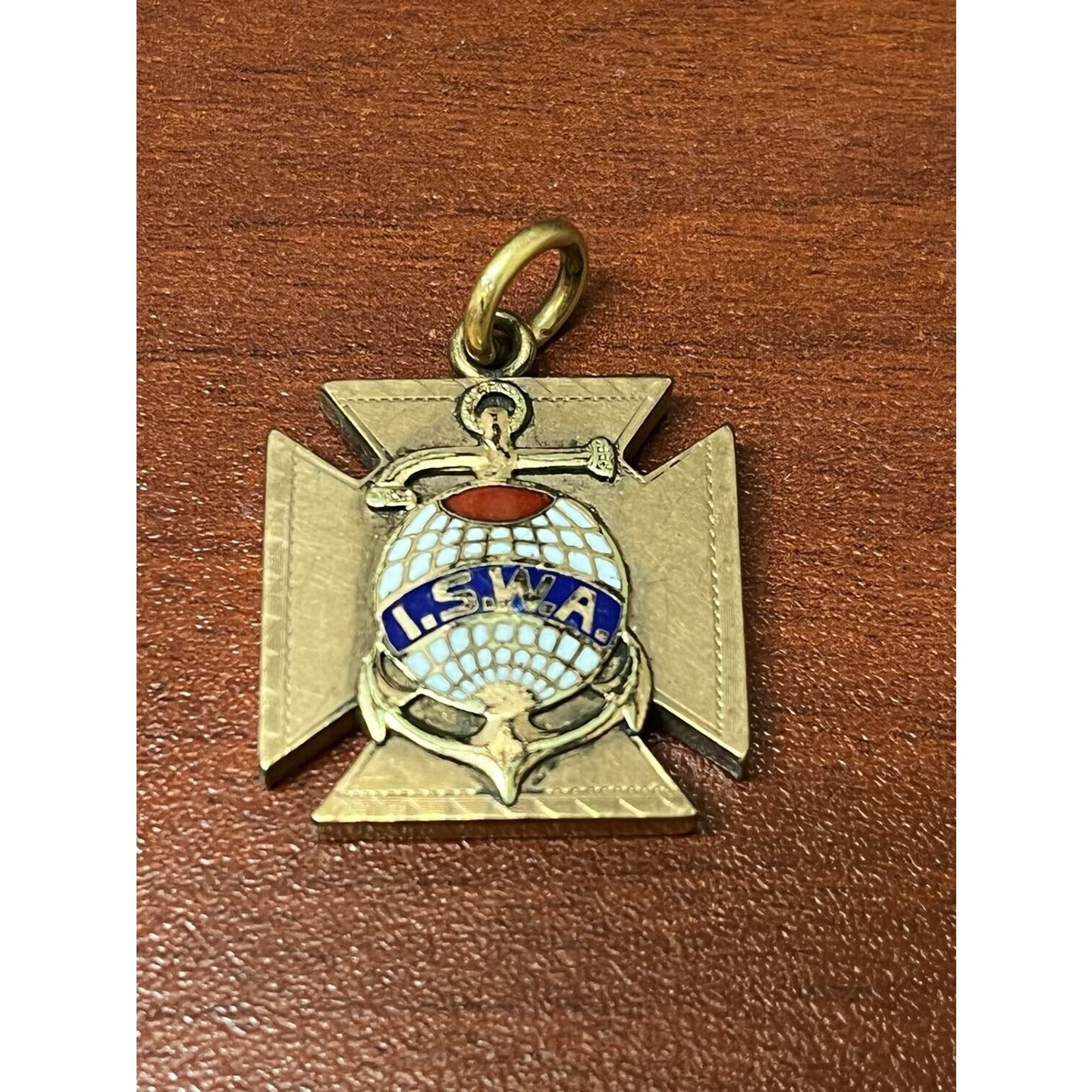 Antique Pendant I.S.W.A. with Globe and Anchor Enameled Gold Filled