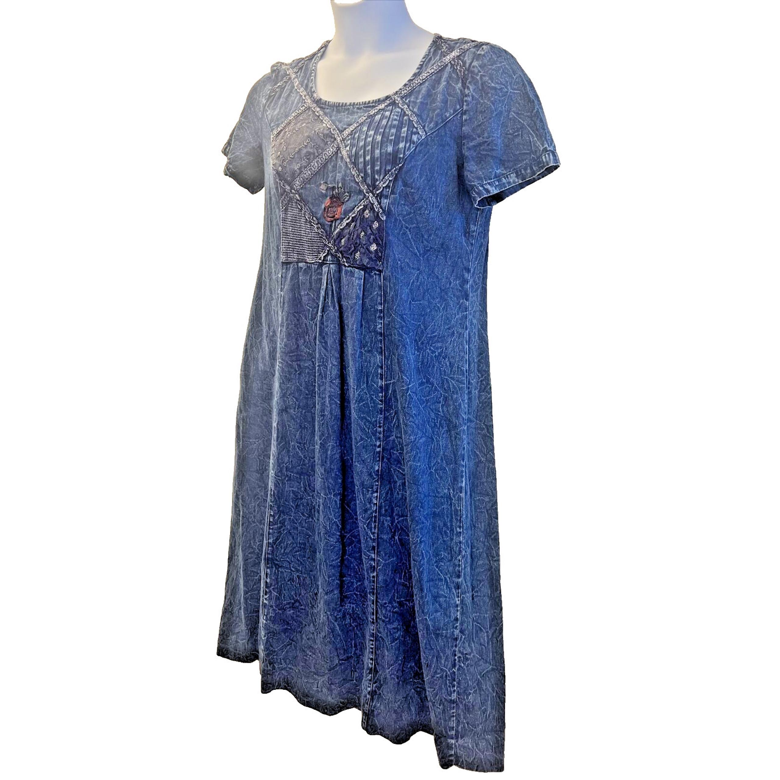 OLIVIA ROSE Denim Jean Tie Back Dress Embroidered Sz 10 Pullover Long