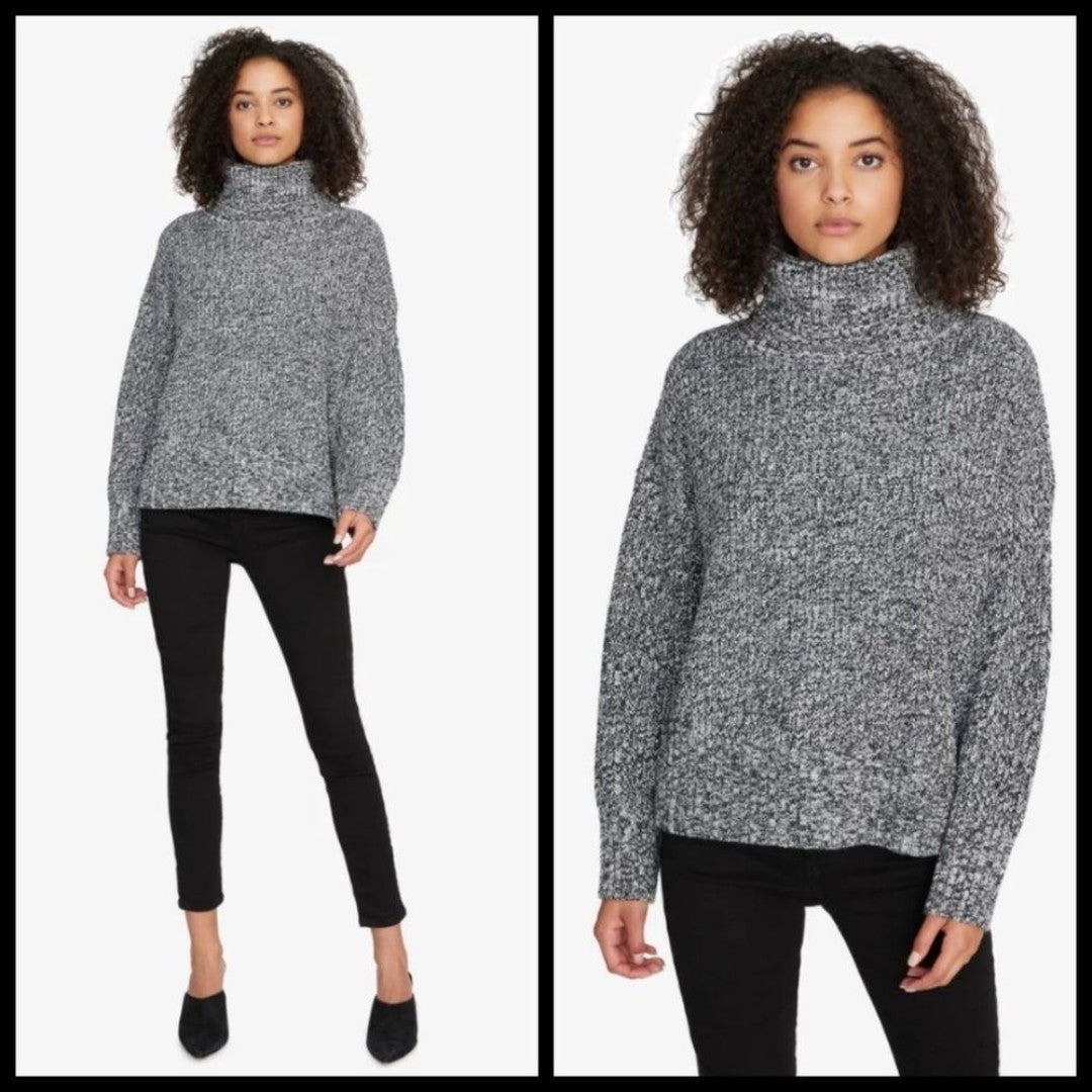SANCTUARY Cozy Roll Neck Marled Knit Sweater Heather Black Small S NWT