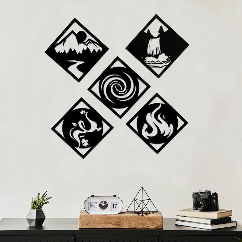 Five Elements - Metal Wall Art，Home Decor，Metal Wall Decoration，Black