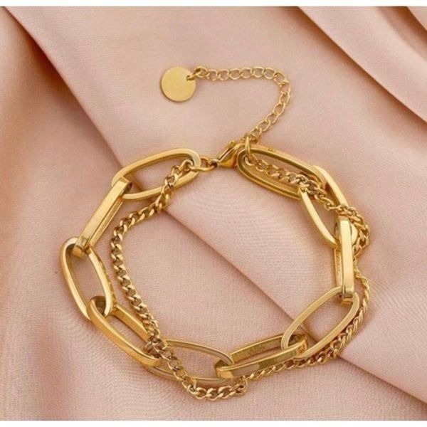 Gold Plated Stainless Steel Layered Chain Bracelet