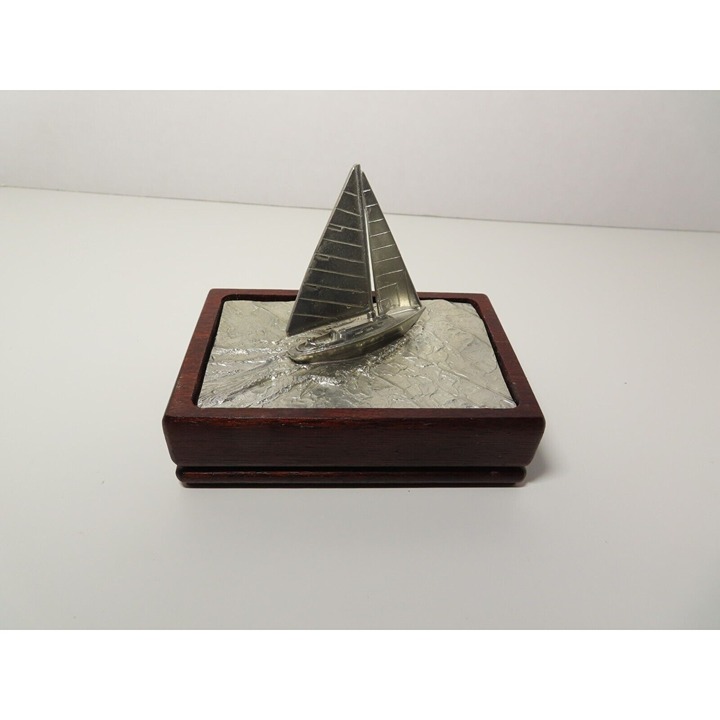 limited edition Box Trinket SAILBOAT Wood & Pewter Stieff Kirk Desk Vintage Hobby Holder Card Home limited edition Box Trinket SAILBOAT Wood & Pewter Stieff Kirk Desk Vintage Hobby Holder Card Home