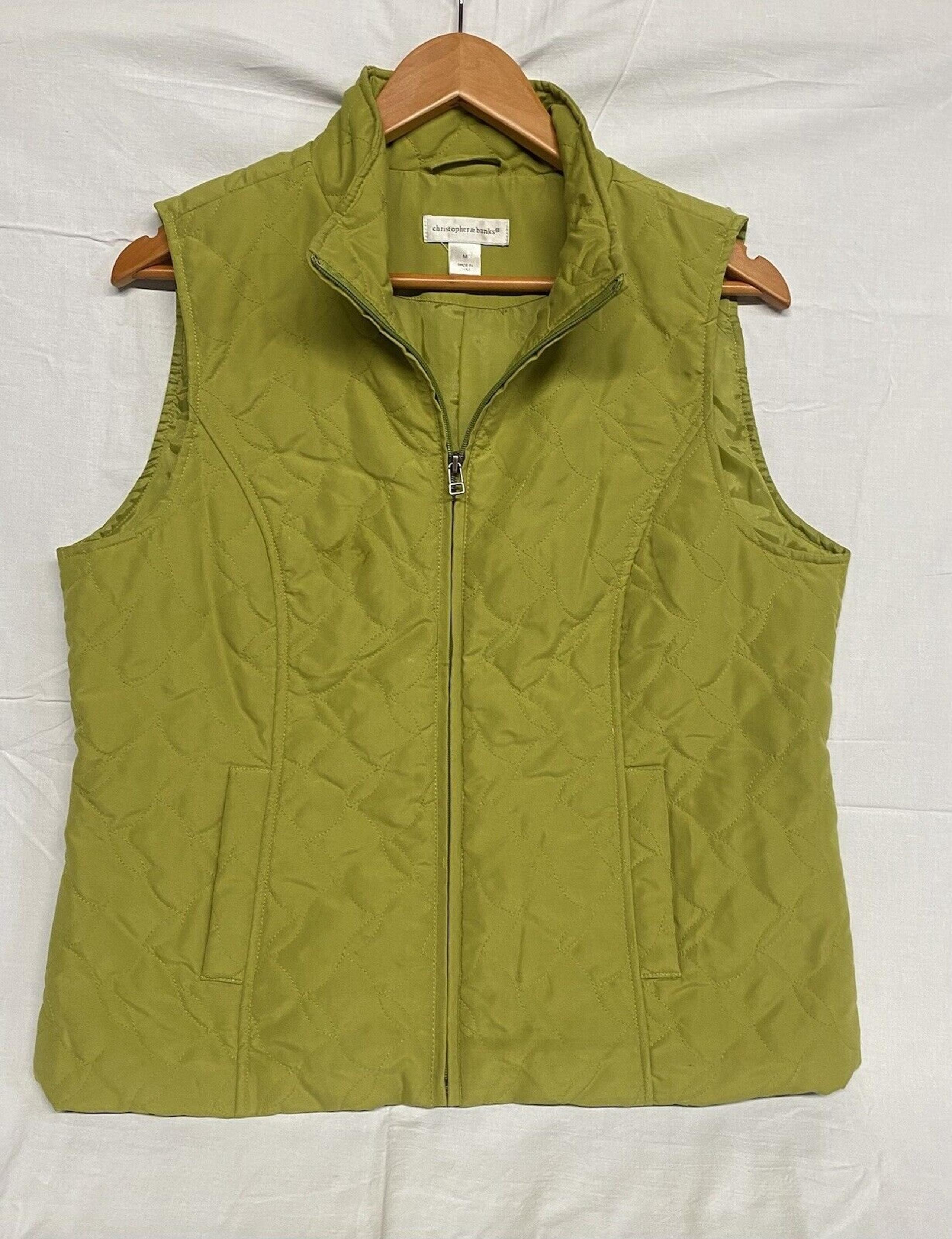 Christopher & Banks Women's Chartreuse Green Quilted Zip-front Vest - Medium