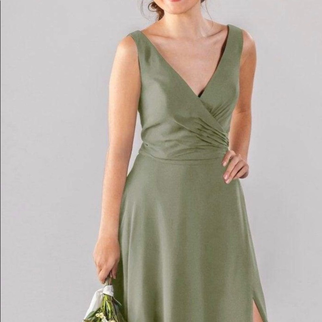 Moss Kennedy Blue Bridesmaids Dress V-Neck/Sleeveless Flat Chiffon A-line