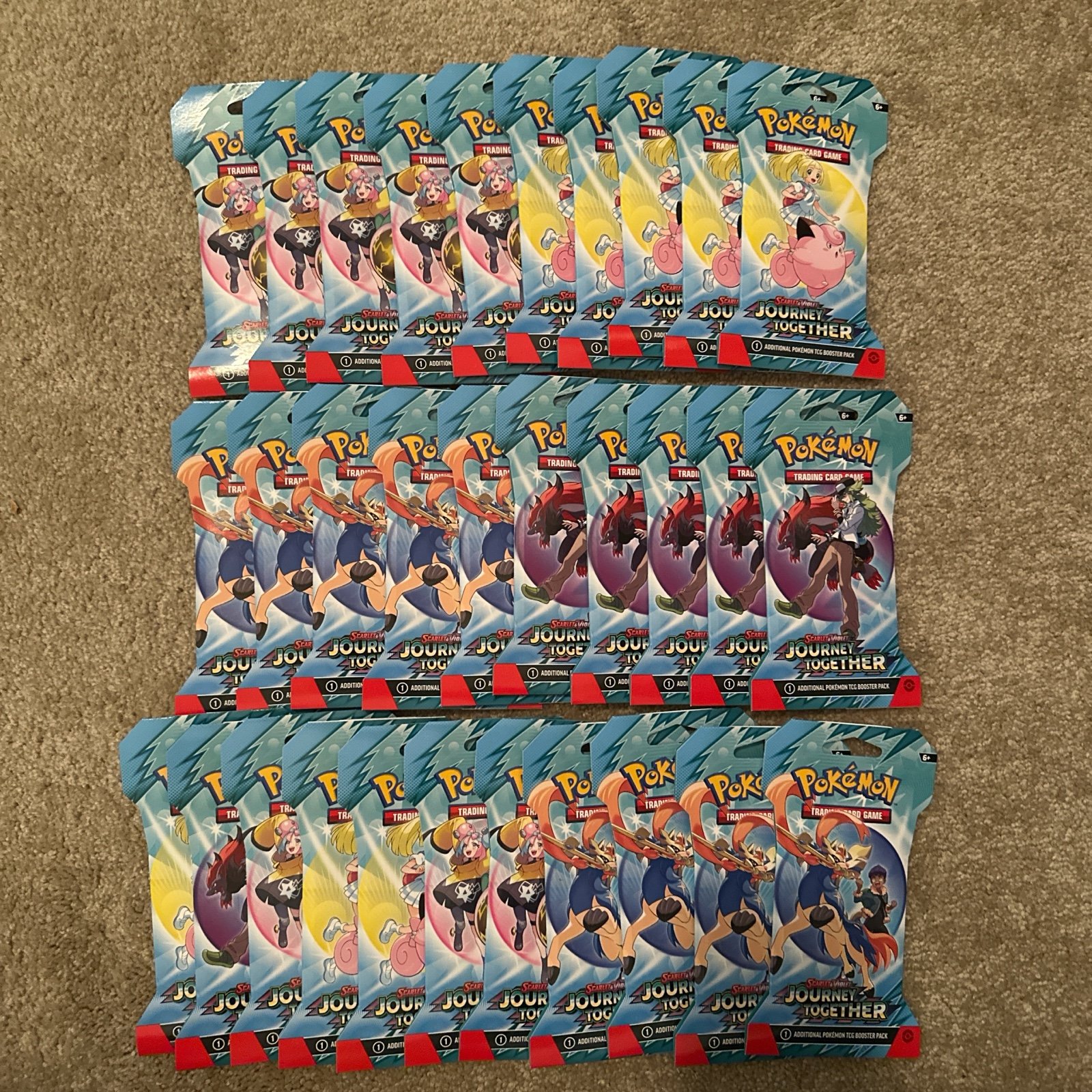 Pokemon Journey Together Lot Of 32 Sleeved Booster Packs With Display