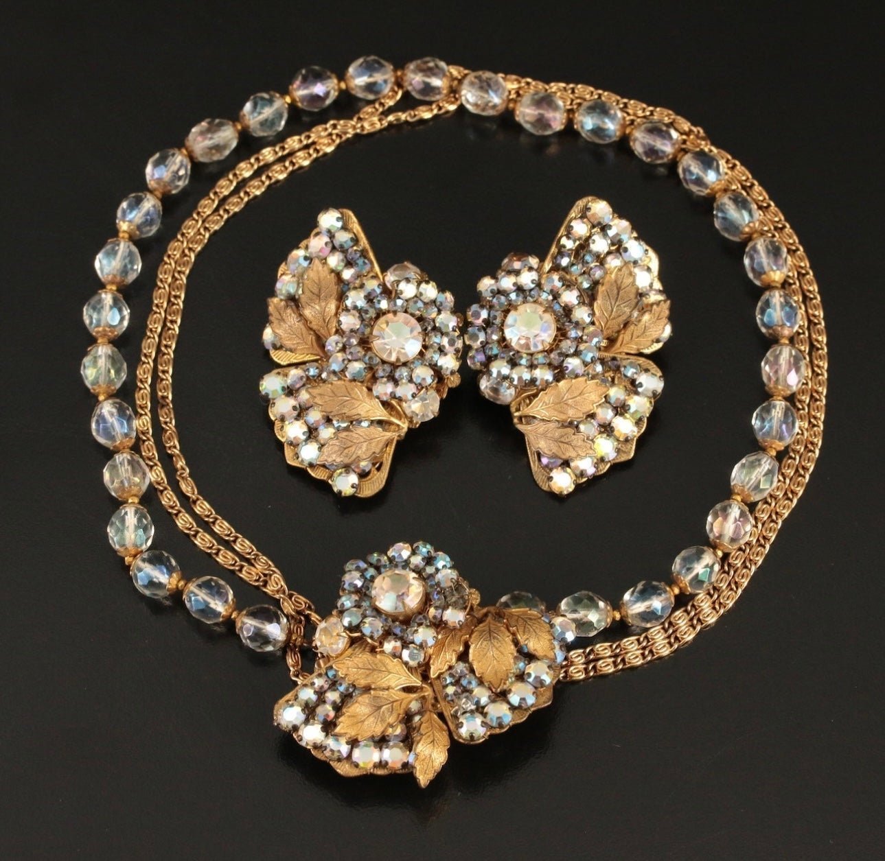 SOLD - No Longer Availabe Vintage Miriam Haskell Crystal Necklace & Earrings Set