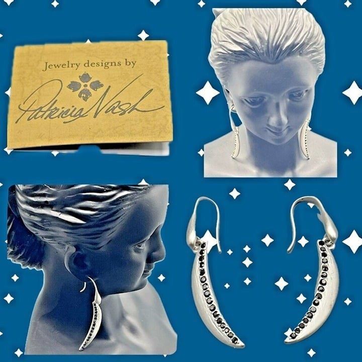 Patricia Nash Crescent Moon Antique Satin Finish Pave Detail Wire Drop Earrings