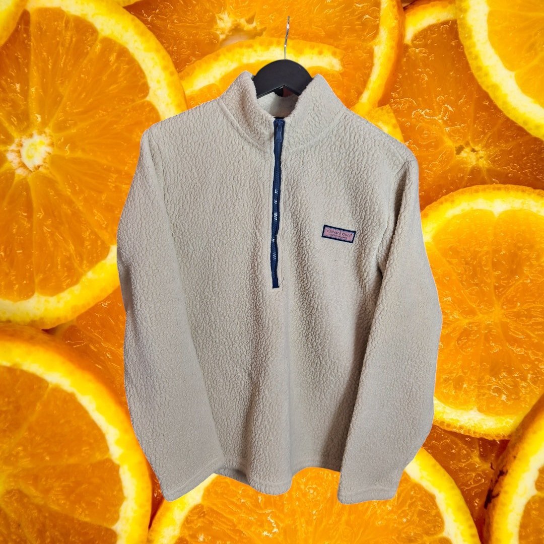 Vineyard Vines Men's Cream Polyester Fleece Quarter-Zip Jacket Size M