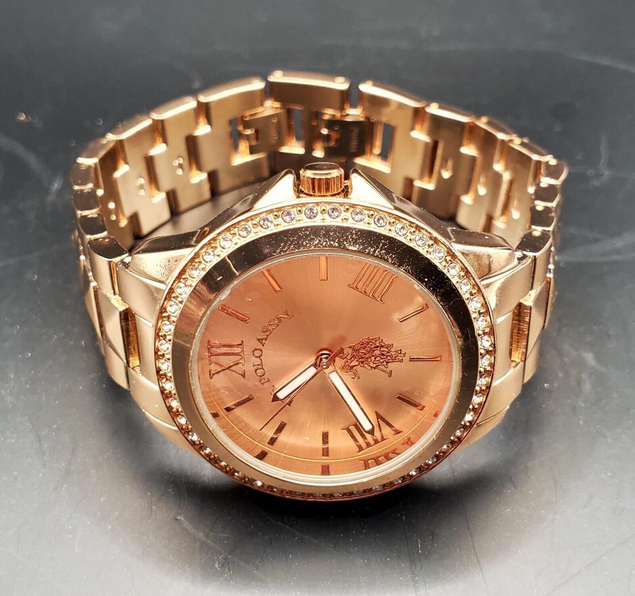 US Polo Assn Womens Rose Gold Watch Jewel Bezel Roman Numeral Dial Japan Movemt