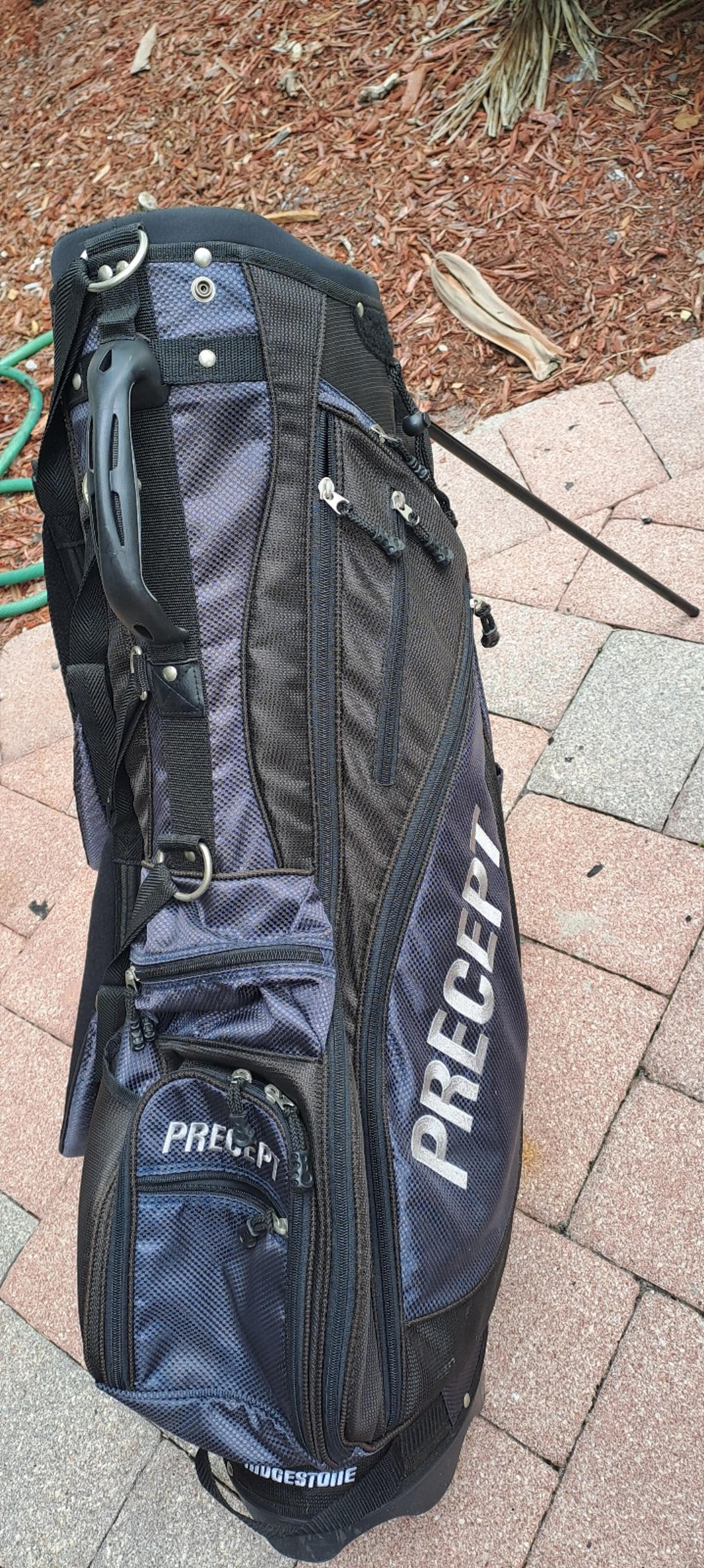 Golf stand cart bag BRIDGESTONE PRECEPT black blue 5 div shoulder strap rain cov
