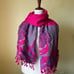 Embroidered Peacock Pashmina Scarf Hot Pink Blue Floral Fringe Wrap