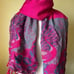 Embroidered Peacock Pashmina Scarf Hot Pink Blue Floral Fringe Wrap