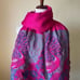 Embroidered Peacock Pashmina Scarf Hot Pink Blue Floral Fringe Wrap