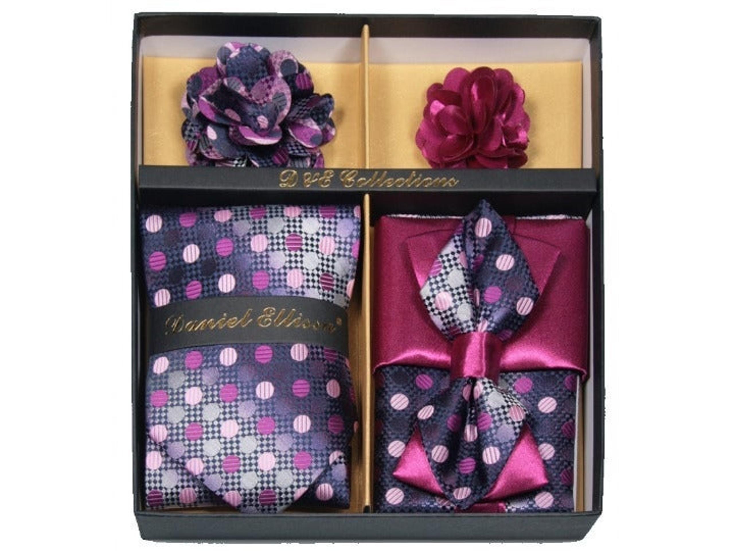6 Piece Pink Purple Silver Necktie & Bow
