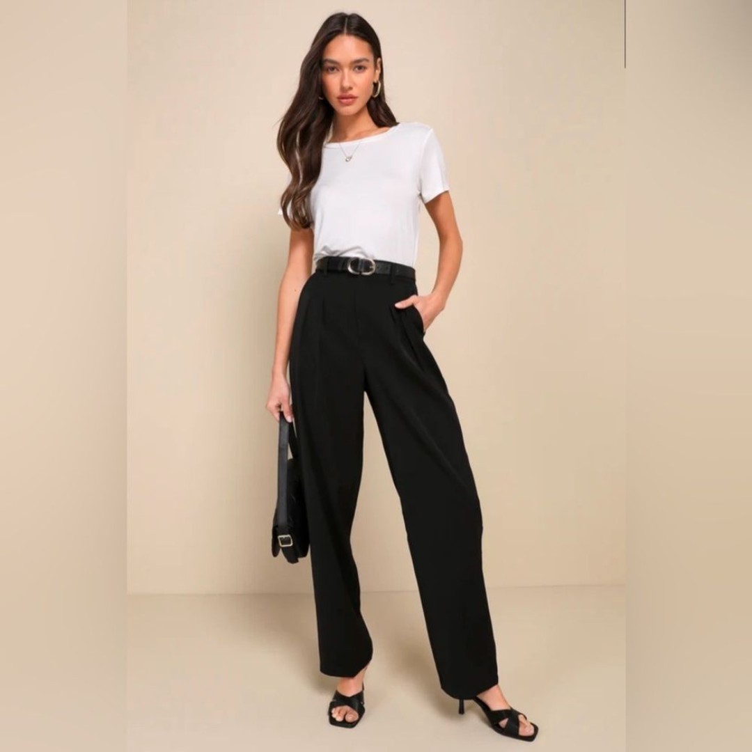 LuLu’s Chic Mindset Black High-Rise Wide-Leg Trouser Pants