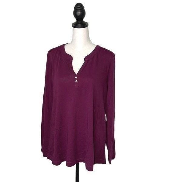 Chaser Womens Long Sleeve Shirt Top Button V Neck Casual Wine/Purple Size Medium