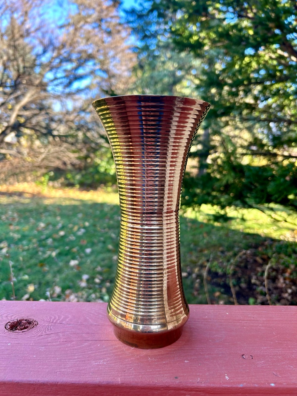 Vintage solid brass vase 9”