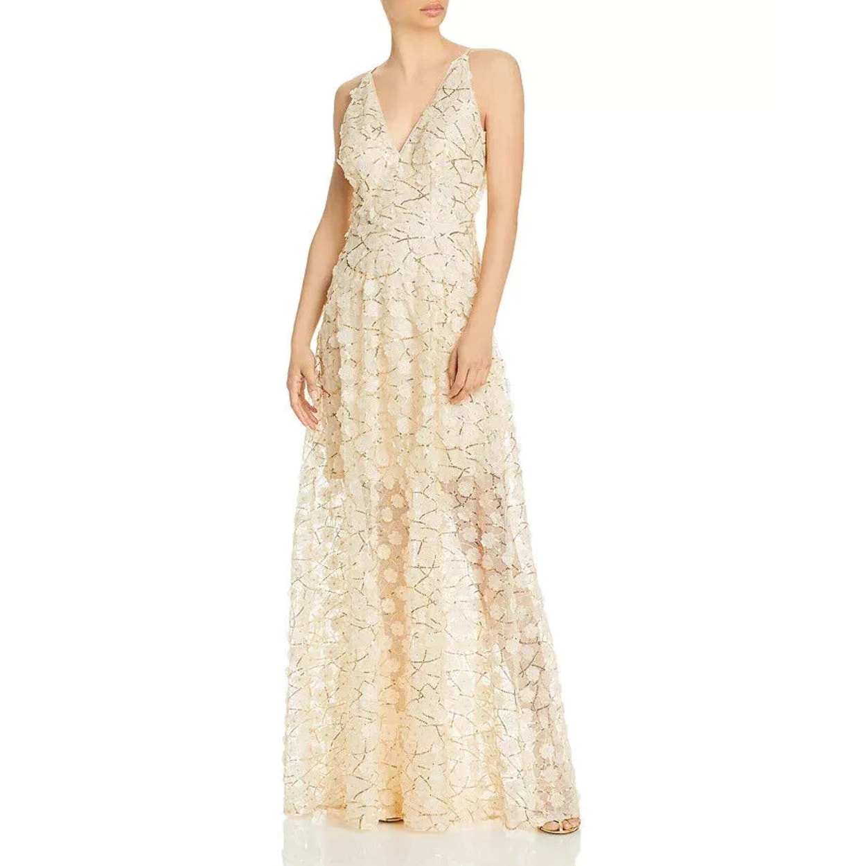 AQUA Raised Floral V Neck Gown Size 12