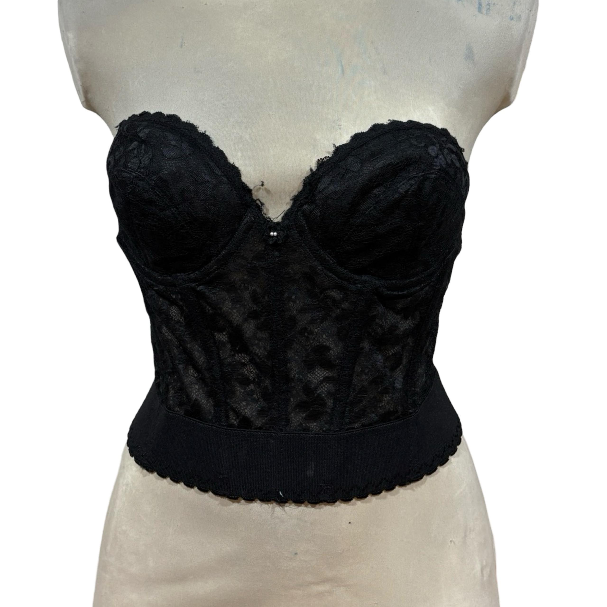 Vintage Adonna  Black Lace Bustier Corset Crop Top Underwire Intimates 36B