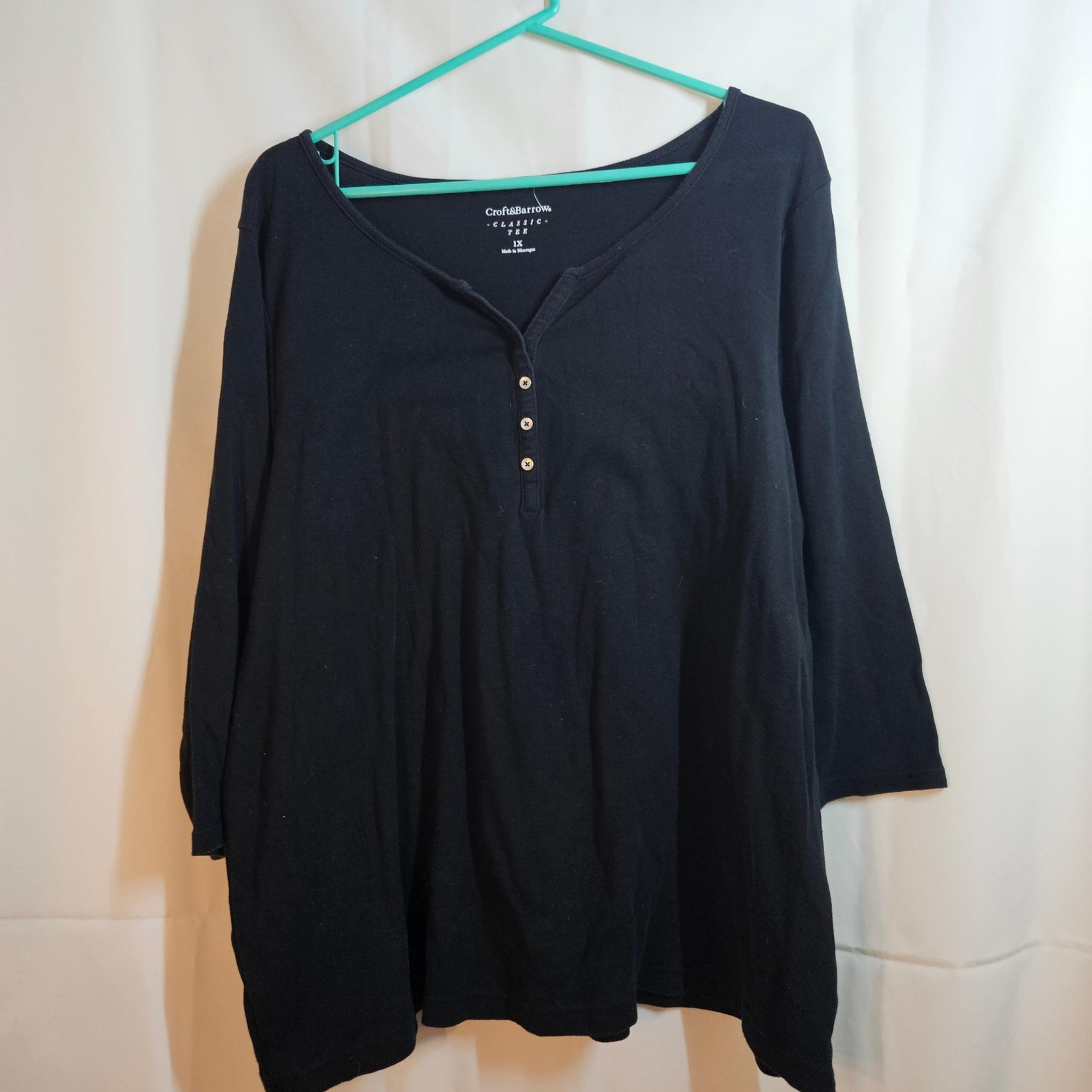 Croft & Barrow Henley Tunic Top 3/4 Sleeve Button Classic Tee Shirt 1X