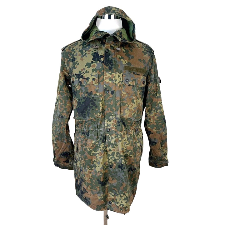 German Bundeswehr Flecktarn Camo Military Parka Jacket GR12 L Tall Hood Woodland