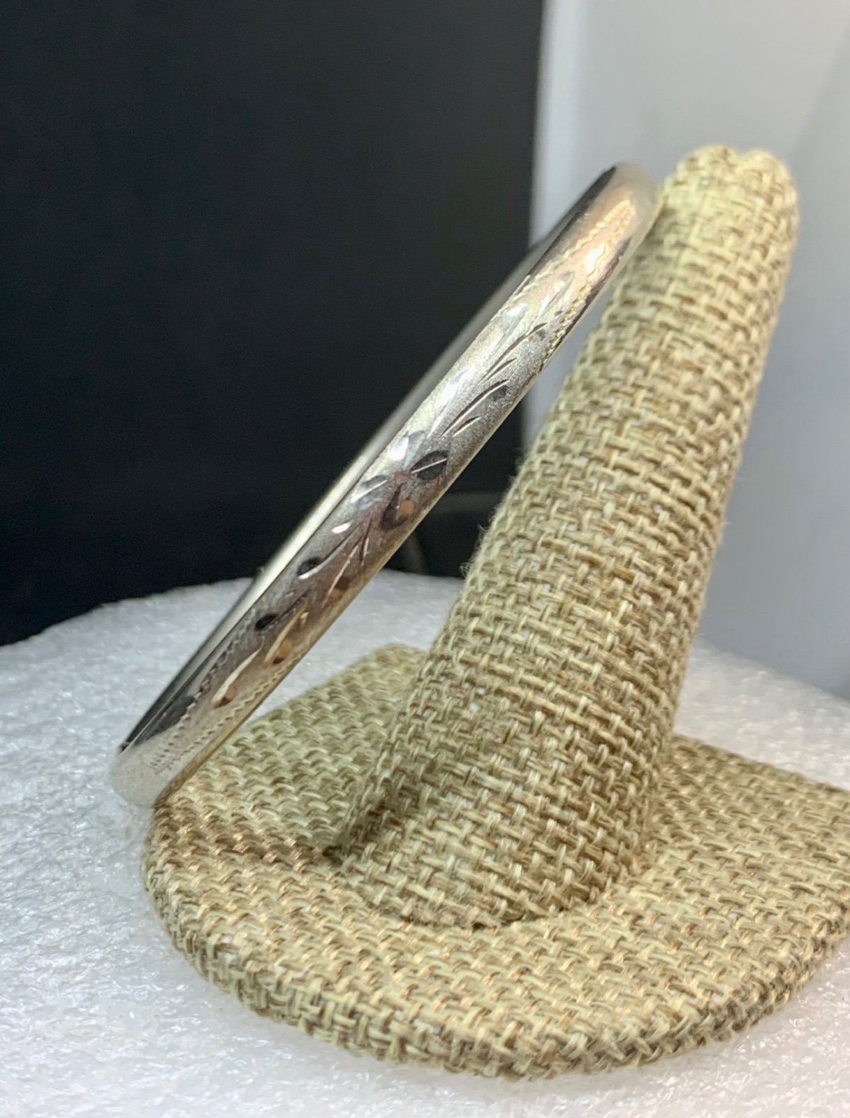 Vintage Sterling Etched Bangle Hidden Clasp Bangle Bracelet