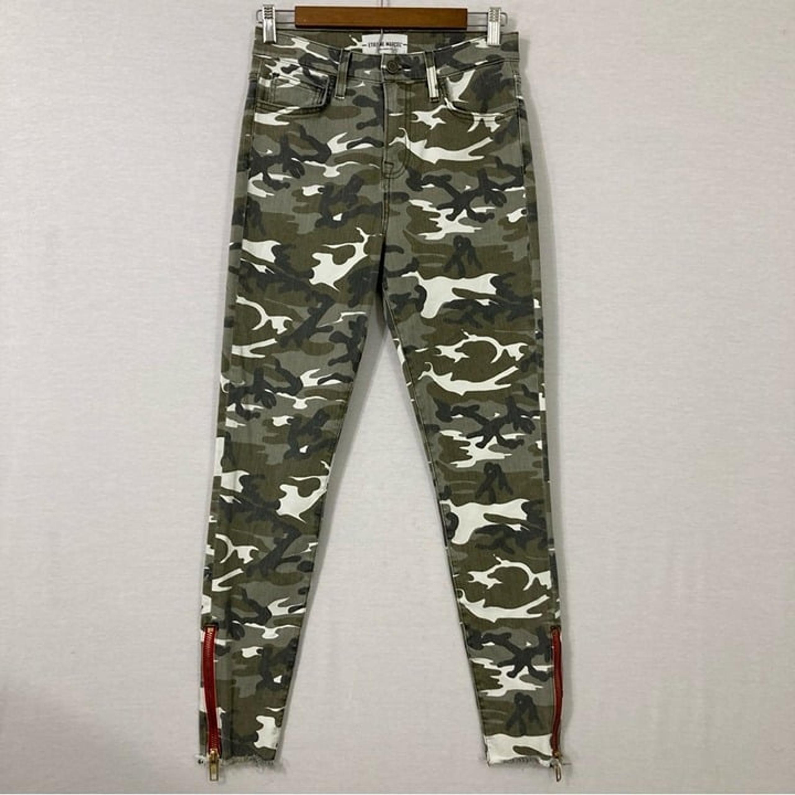 Etienne Marcel Green Camo Zipper Detail Stretch Skinny Jeans size 27