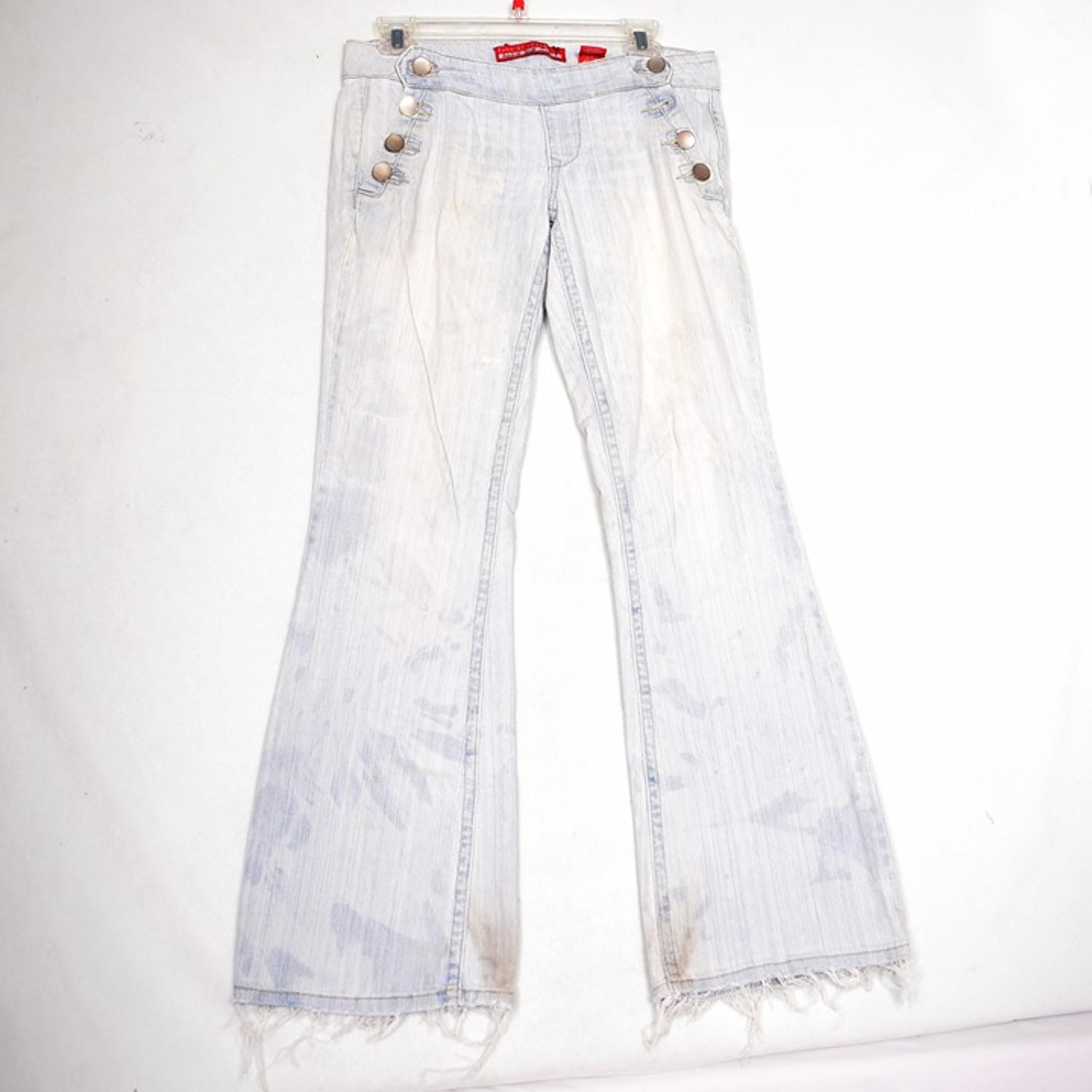 Zana Di Junior Low Rise Bell Bottom Side Buttons Flare Leg Jeans SZ 7 Destressed