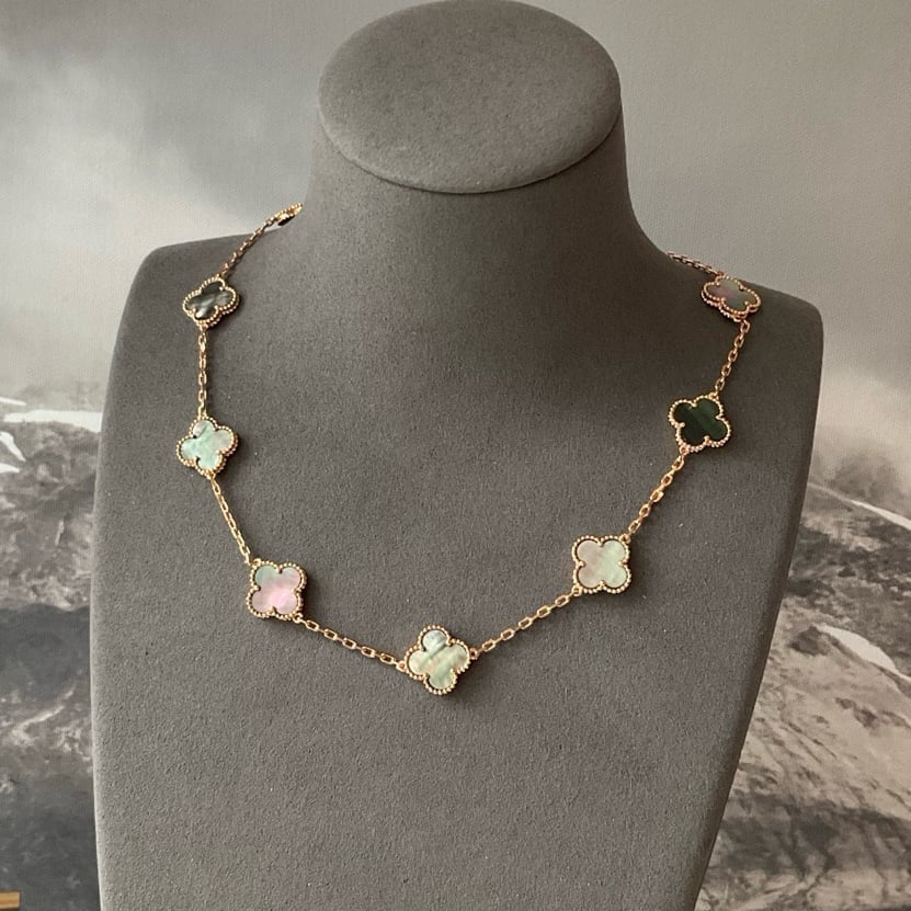 Clover necklace 925 silver 18k rose gold plated 10 motifs grey mop